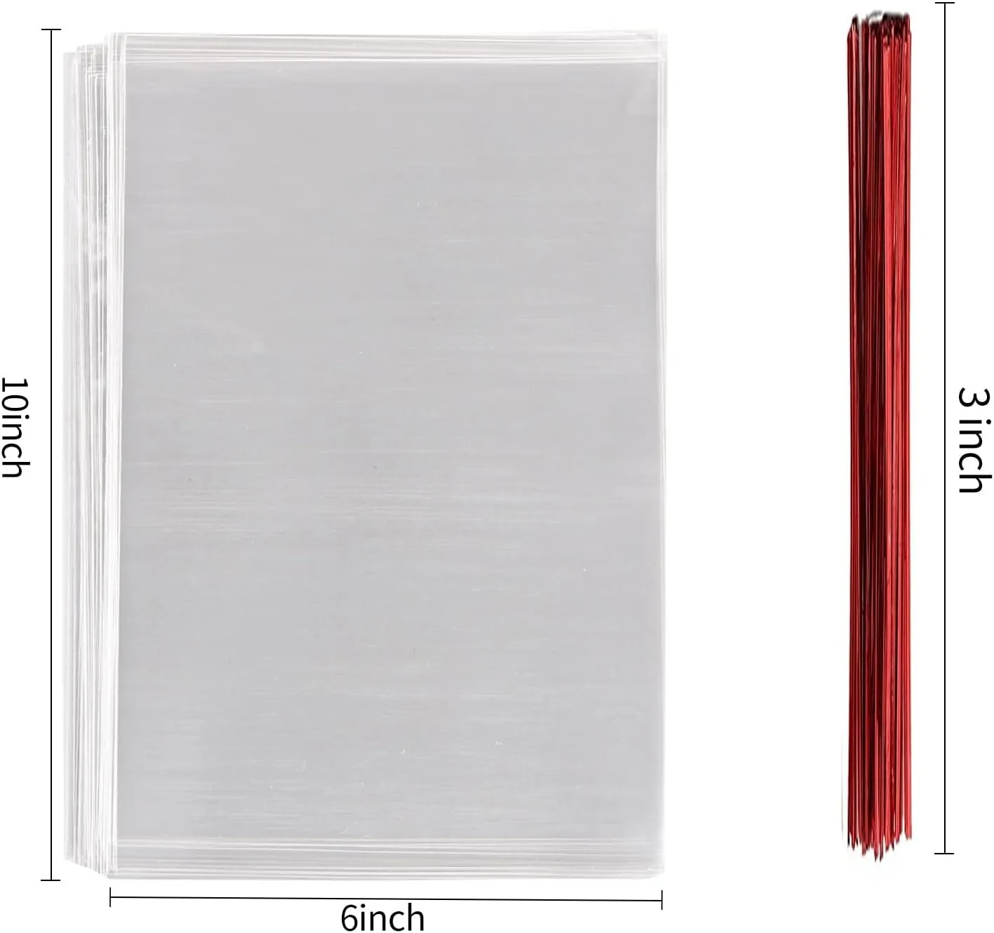 100 Pcs 10 in x 6 in(1.4mil.) Clear Flat Cello Cellophane Treat Bags Good for Bakery, Cookies, Candies,Dessert with 5 random Twist Ties!