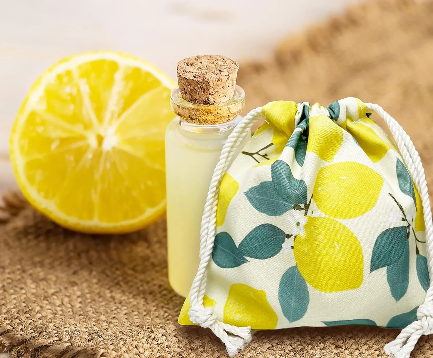 1Pcs Makeup Bag Travel Drawstring Cosmetic Bag Pouch (Lemon)