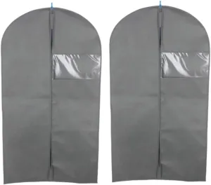 2pcs Non-woven Suit Cover Storage Bag Wardrobe Hanging Garment Cover for Formal Dress Zippered Travel Pouch Grey (60x108cm 60x128cm)