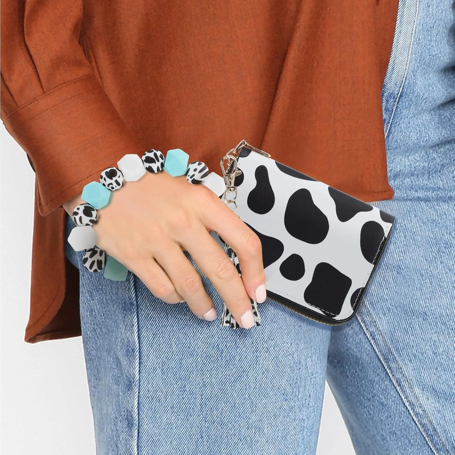 2Pcs Wrist Keychain Wallet Cow Key Wallet Holder Card Case with Keychain