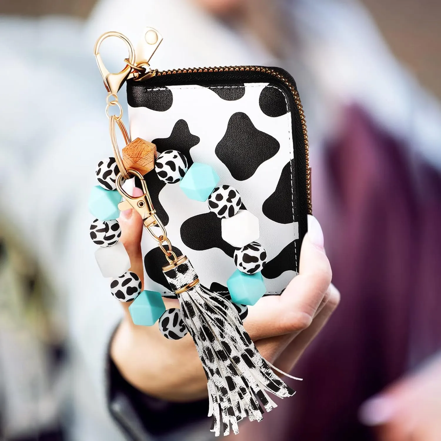 2Pcs Wrist Keychain Wallet Cow Key Wallet Holder Card Case with Keychain