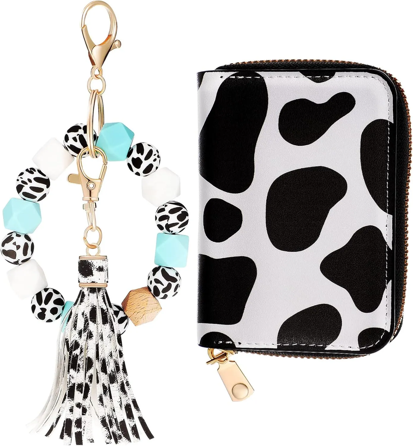 2Pcs Wrist Keychain Wallet Cow Key Wallet Holder Card Case with Keychain