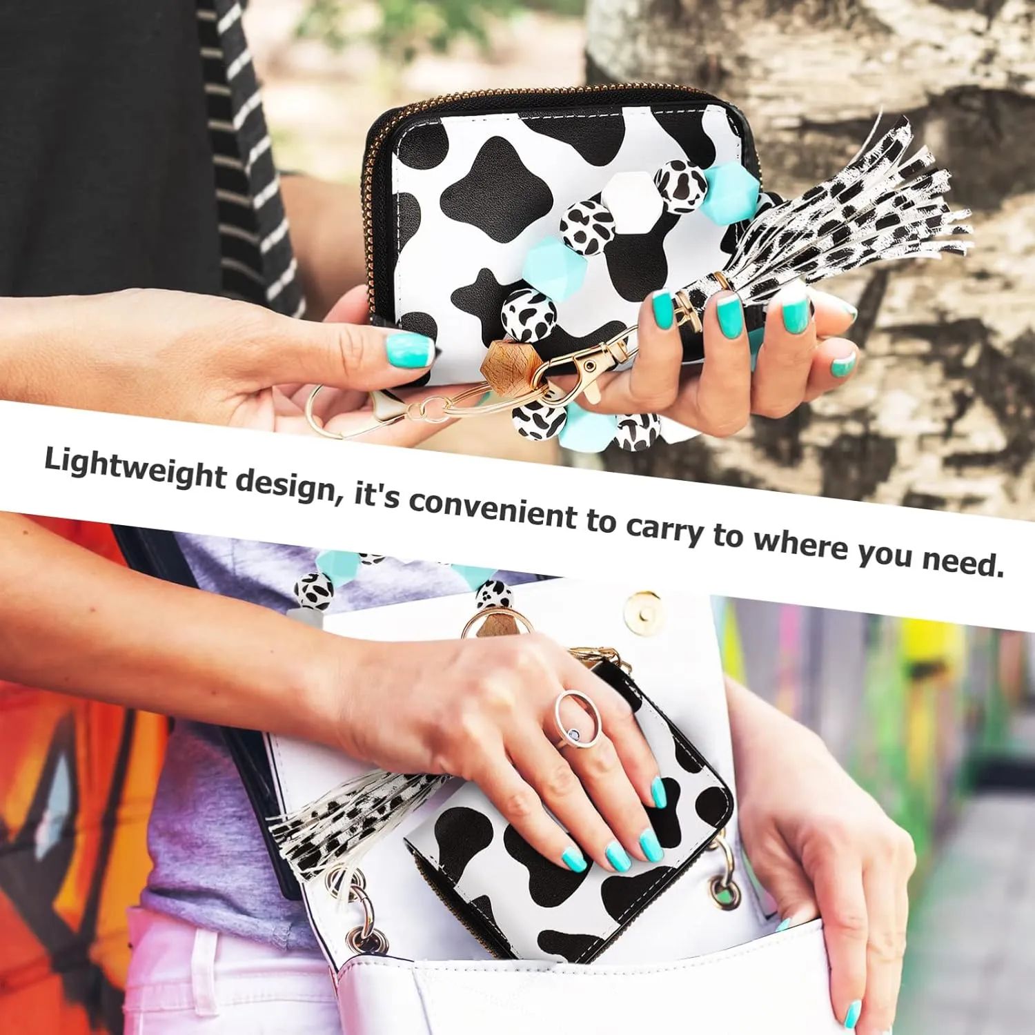 2Pcs Wrist Keychain Wallet Cow Key Wallet Holder Card Case with Keychain