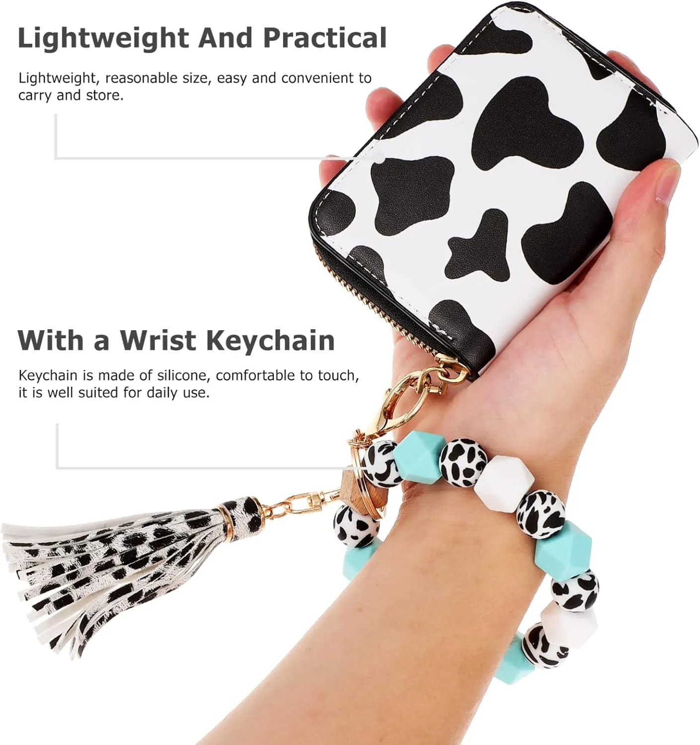2Pcs Wrist Keychain Wallet Cow Key Wallet Holder Card Case with Keychain