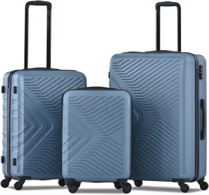 3 Piece Luggage Sets ABS Lightweight Suitcase with Two Hooks, Spinner Wheels, TSA Lock, (20/24/28) Blue