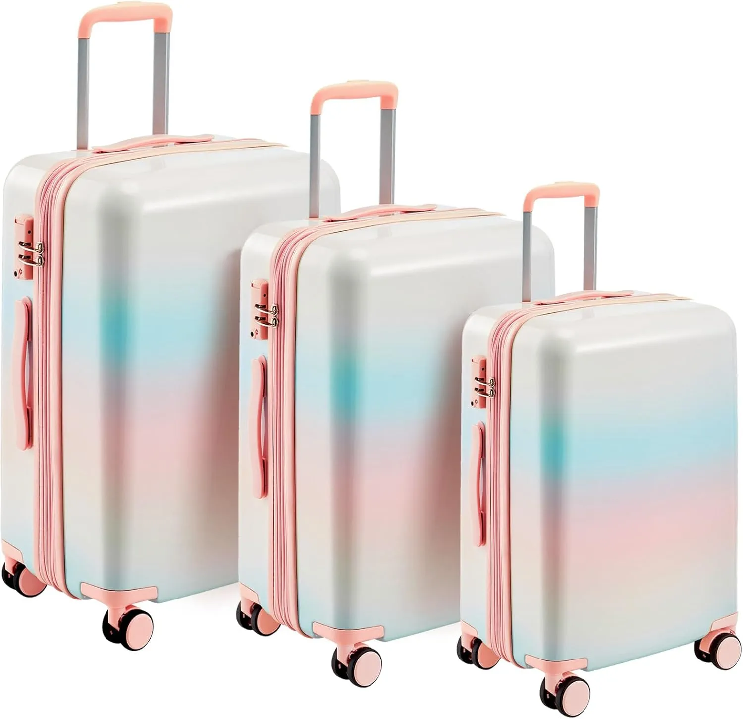 3 Piece Luggage Travel Sets with TSA Lock, Telescopic Handle, 360  Silent Dual Wheel, Side Handles and Safety Feet Hardshell Suitcase, 20''24''28'' Available Pink One Size