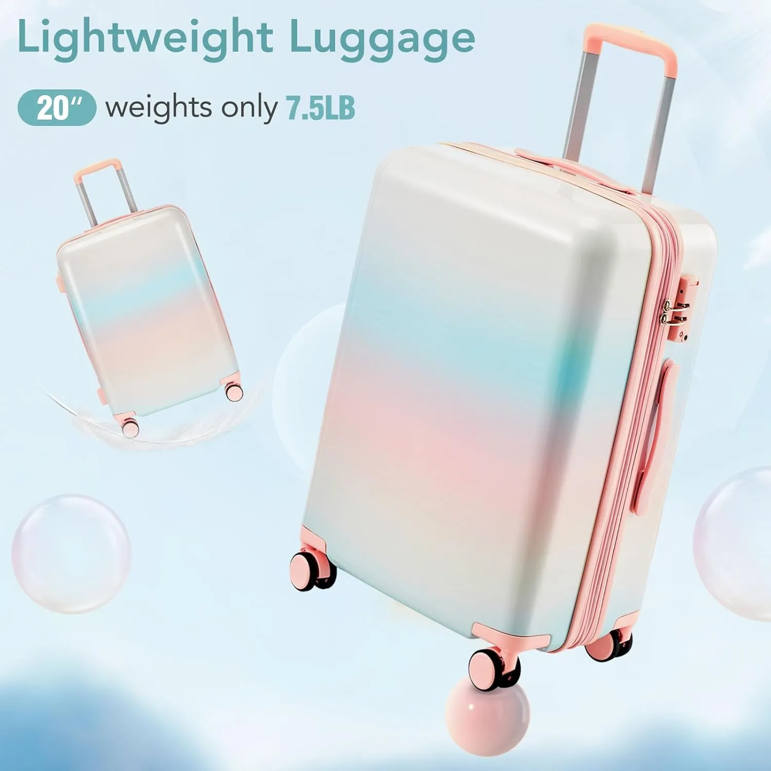 3 Piece Luggage Travel Sets with TSA Lock, Telescopic Handle, 360  Silent Dual Wheel, Side Handles and Safety Feet Hardshell Suitcase, 20''24''28'' Available Pink One Size