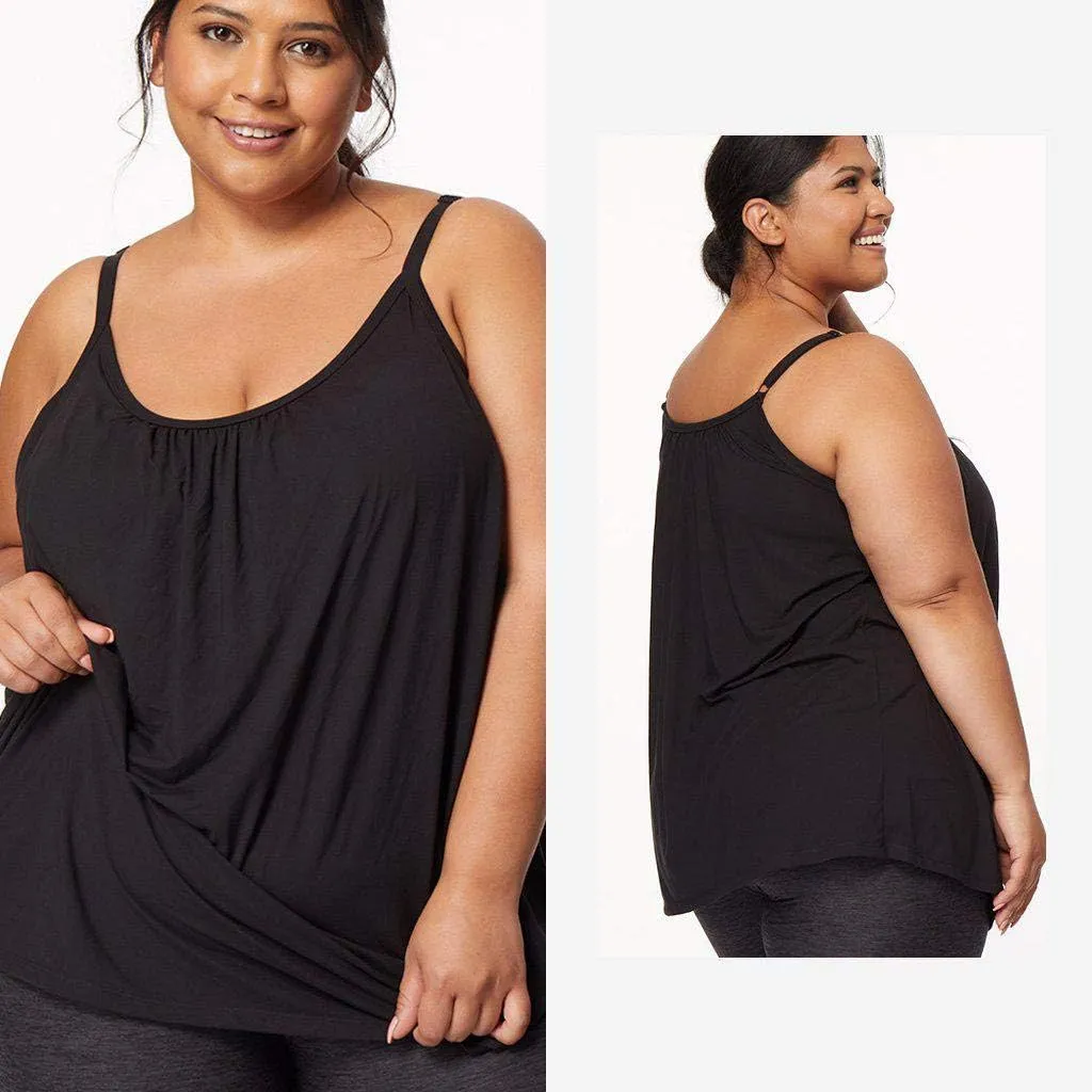 32 DEGREES Cool Womens Shirred Flowly Relaxed Lounge Built-in Cups Shelf Bra Tank Cami, Ghost Grey HTR