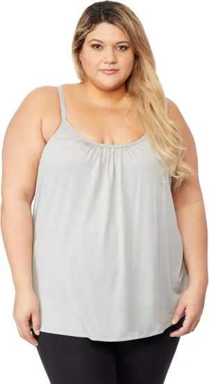 32 DEGREES Cool Womens Shirred Flowly Relaxed Lounge Built-in Cups Shelf Bra Tank Cami, Ghost Grey HTR