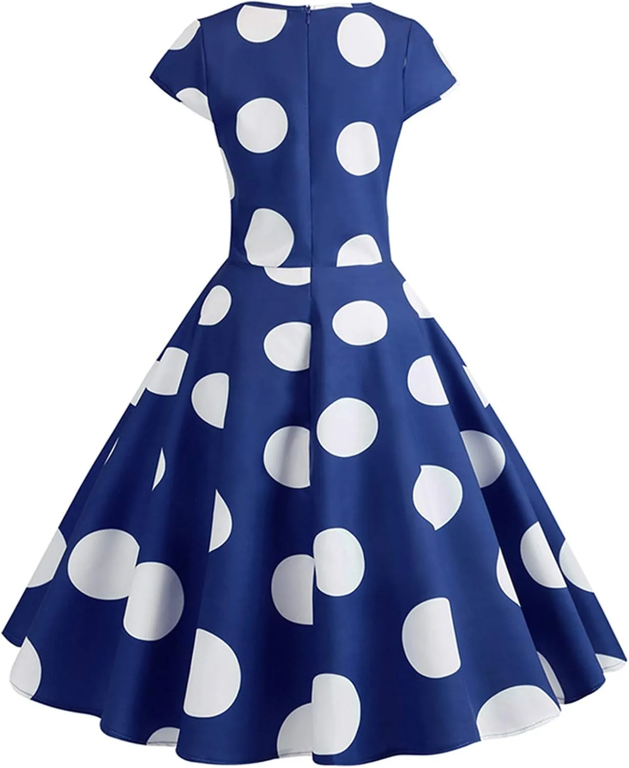 50s Outfits for Women Polka Dots Cap Sleeve Crew Neck Midi Sundress Rockabilly Swing A-Line Cocktail Party Dresses