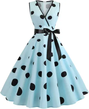 50s Style Dresses for Women Formal 2024 Sleeveless Polka Dots A-Line Swing Rockabilly Sundress Cocktail Party Dresses