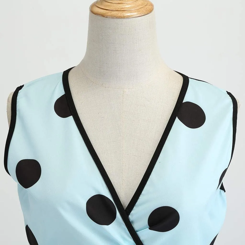 50s Style Dresses for Women Formal 2024 Sleeveless Polka Dots A-Line Swing Rockabilly Sundress Cocktail Party Dresses