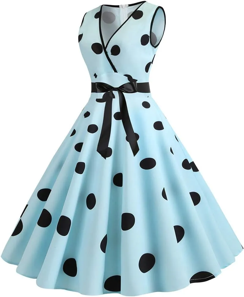 50s Style Dresses for Women Formal 2024 Sleeveless Polka Dots A-Line Swing Rockabilly Sundress Cocktail Party Dresses