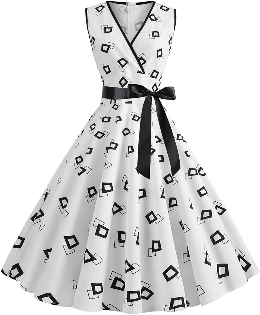 50s Style Dresses for Women Formal 2024 Sleeveless Polka Dots A-Line Swing Rockabilly Sundress Cocktail Party Dresses