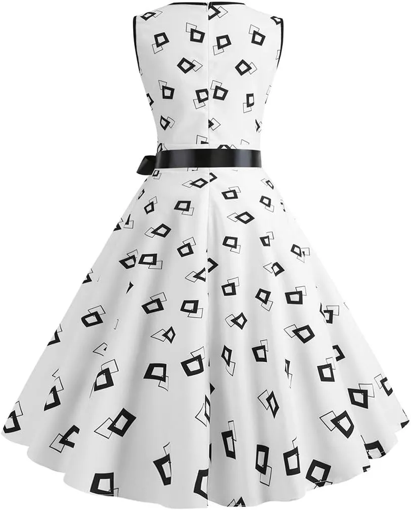 50s Style Dresses for Women Formal 2024 Sleeveless Polka Dots A-Line Swing Rockabilly Sundress Cocktail Party Dresses