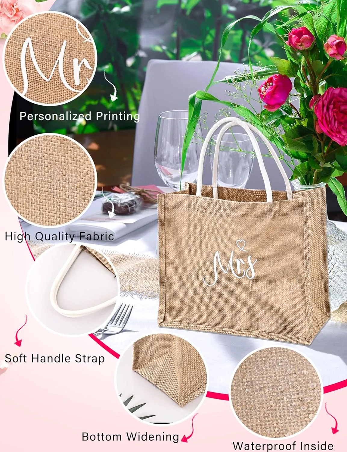6 Pcs Bride Robe for Wedding Day Set Bridal Shower Gift with Slippers Makeup Bag Tote Bag White Satin Robe Bachelorette Party