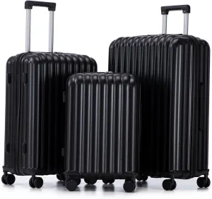 ABS Spinner Wheel Luggage Set with Cup Holder & USB Port (20/24/28) - Durable Waterproof Suitcase(Black)