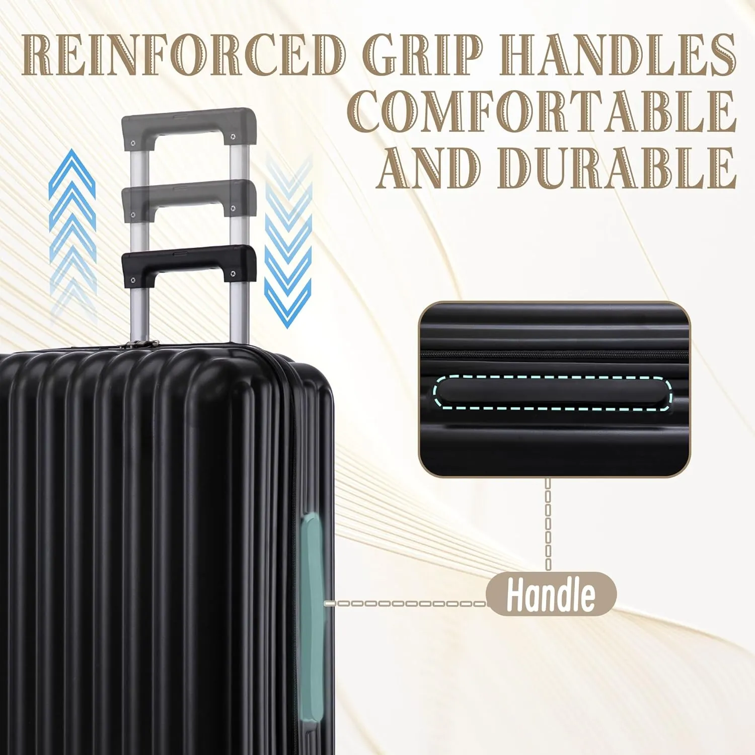 ABS Spinner Wheel Luggage Set with Cup Holder & USB Port (20/24/28) - Durable Waterproof Suitcase(Black)