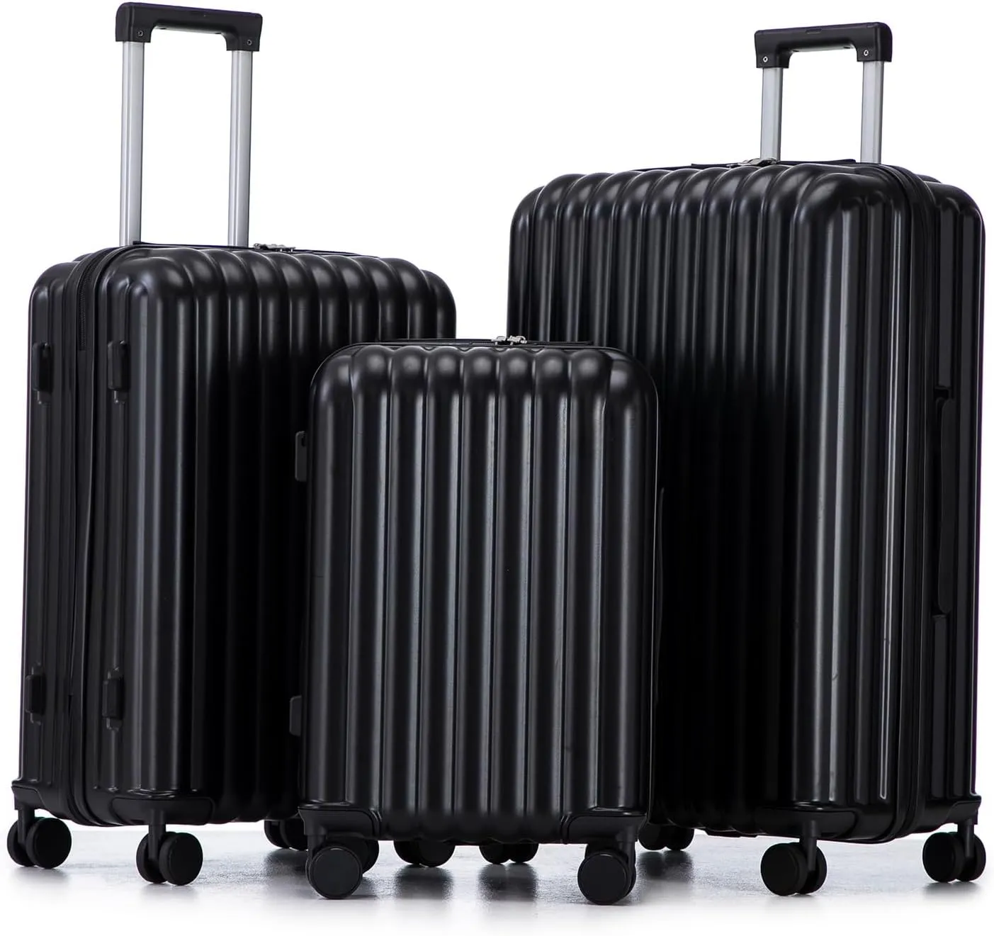 ABS Spinner Wheel Luggage Set with Cup Holder & USB Port (20/24/28) - Durable Waterproof Suitcase(Black)