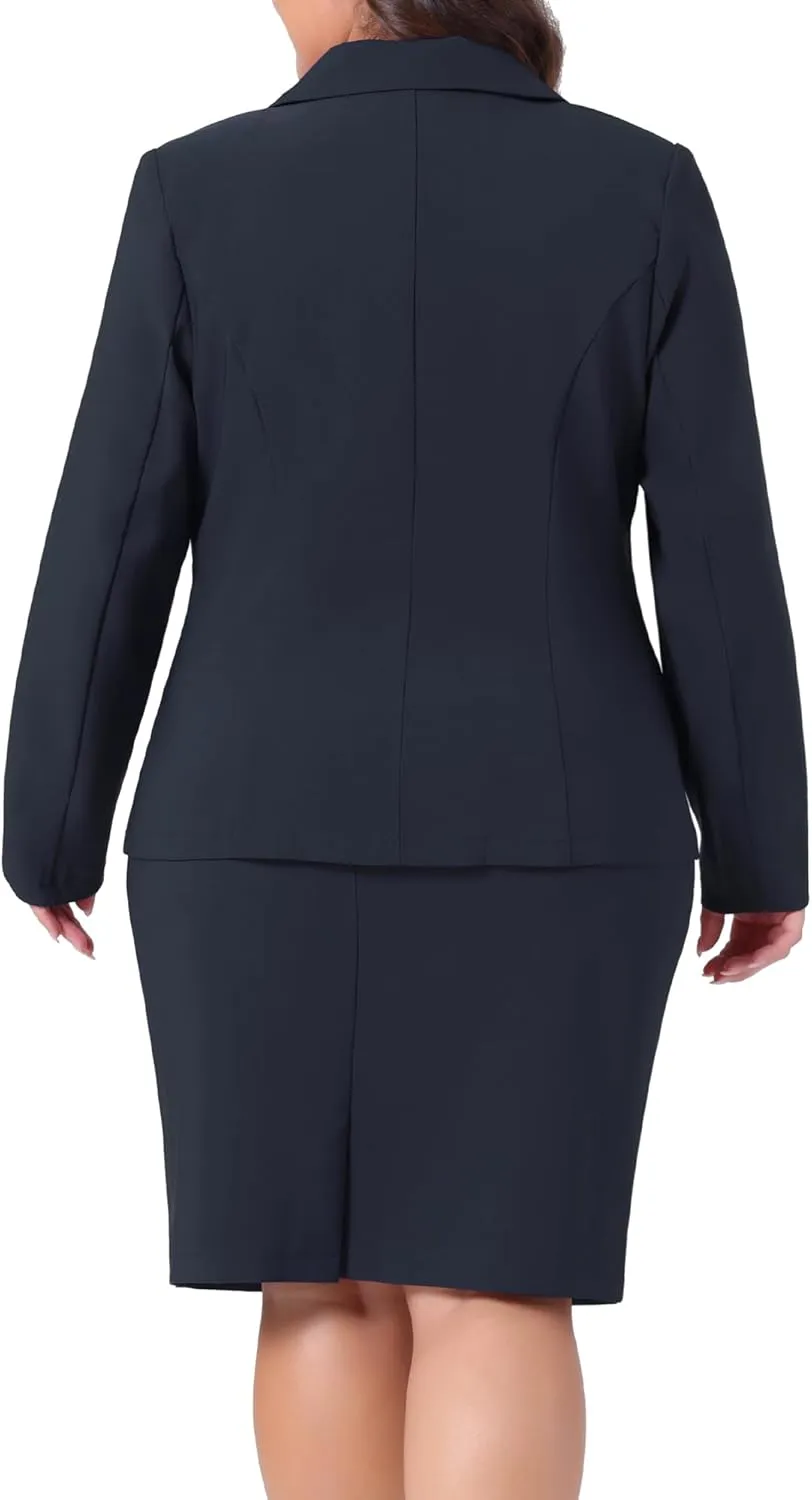 Agnes Orinda Plus Size Blazer and Skirt Suit Sets for Women 2 Piece Outfits Business Casual Suit Sets