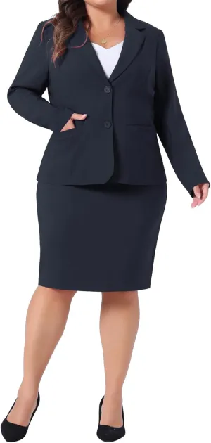 Agnes Orinda Plus Size Blazer and Skirt Suit Sets for Women 2 Piece Outfits Business Casual Suit Sets