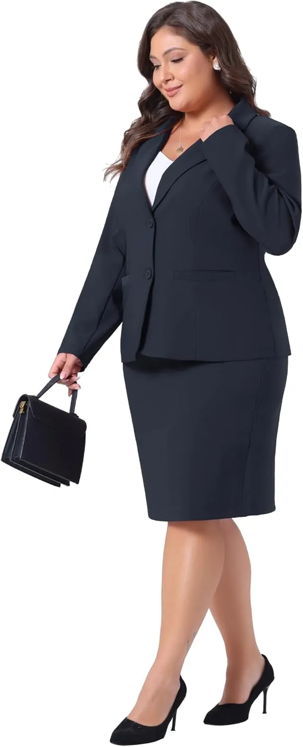 Agnes Orinda Plus Size Blazer and Skirt Suit Sets for Women 2 Piece Outfits Business Casual Suit Sets