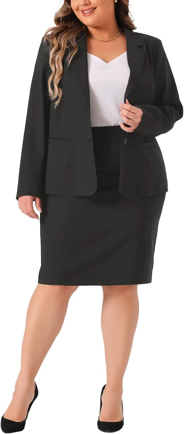 Agnes Orinda Plus Size Blazer and Skirt Suit Sets for Women 2 Piece Outfits Business Casual Suit Sets