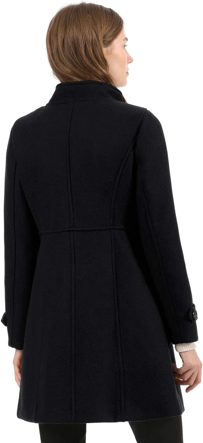 Allegra K Women's Stand Collar Double Breasted Slant Pockets Trendy Outwear Winter Coat