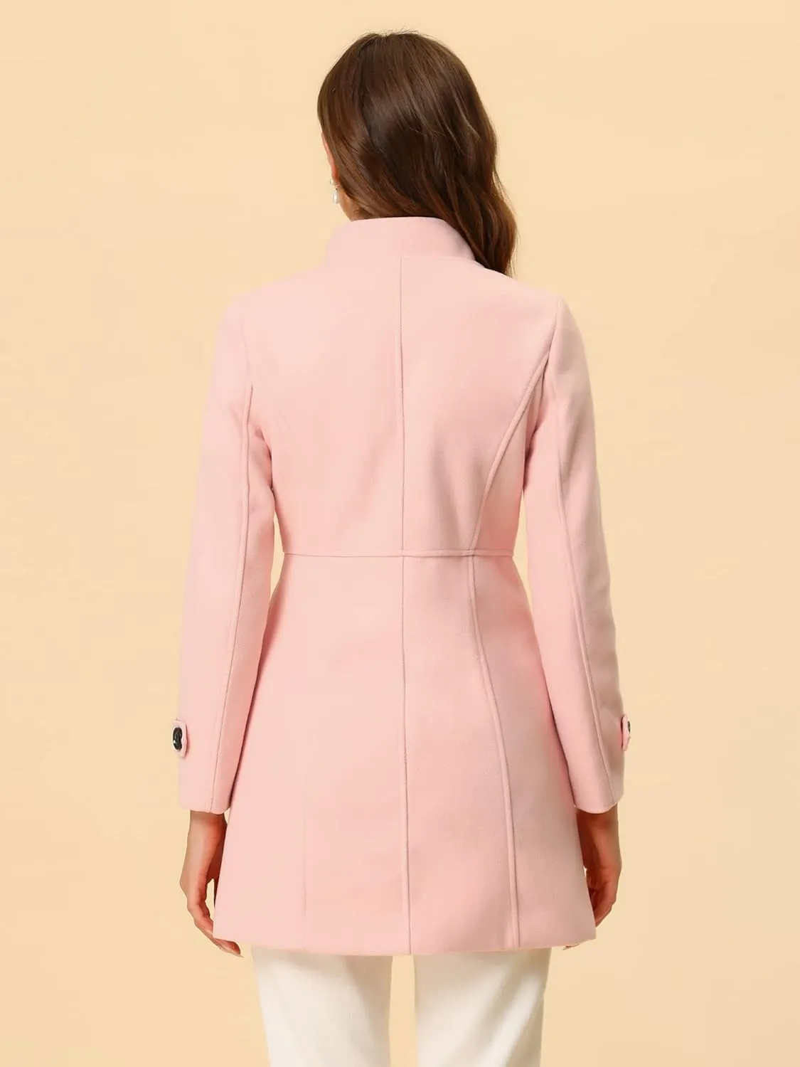 Allegra K Women's Stand Collar Double Breasted Slant Pockets Trendy Outwear Winter Coat