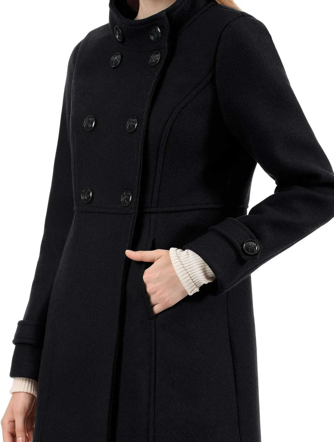 Allegra K Women's Stand Collar Double Breasted Slant Pockets Trendy Outwear Winter Coat