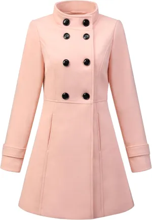 Allegra K Women's Stand Collar Double Breasted Slant Pockets Trendy Outwear Winter Coat