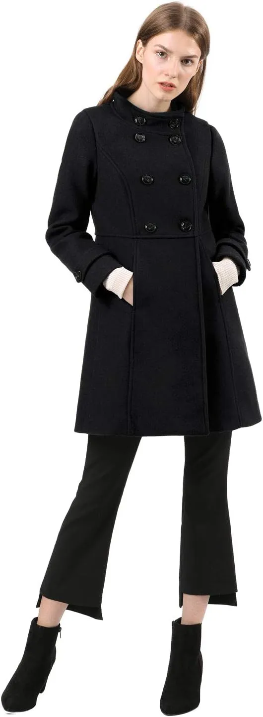 Allegra K Women's Stand Collar Double Breasted Slant Pockets Trendy Outwear Winter Coat
