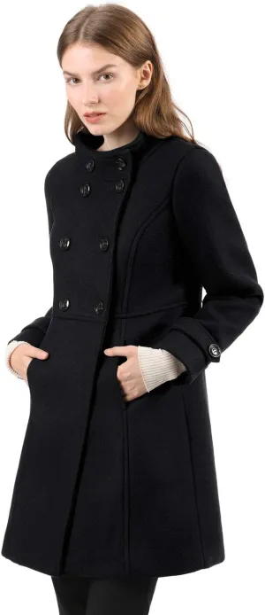 Allegra K Women's Stand Collar Double Breasted Slant Pockets Trendy Outwear Winter Coat