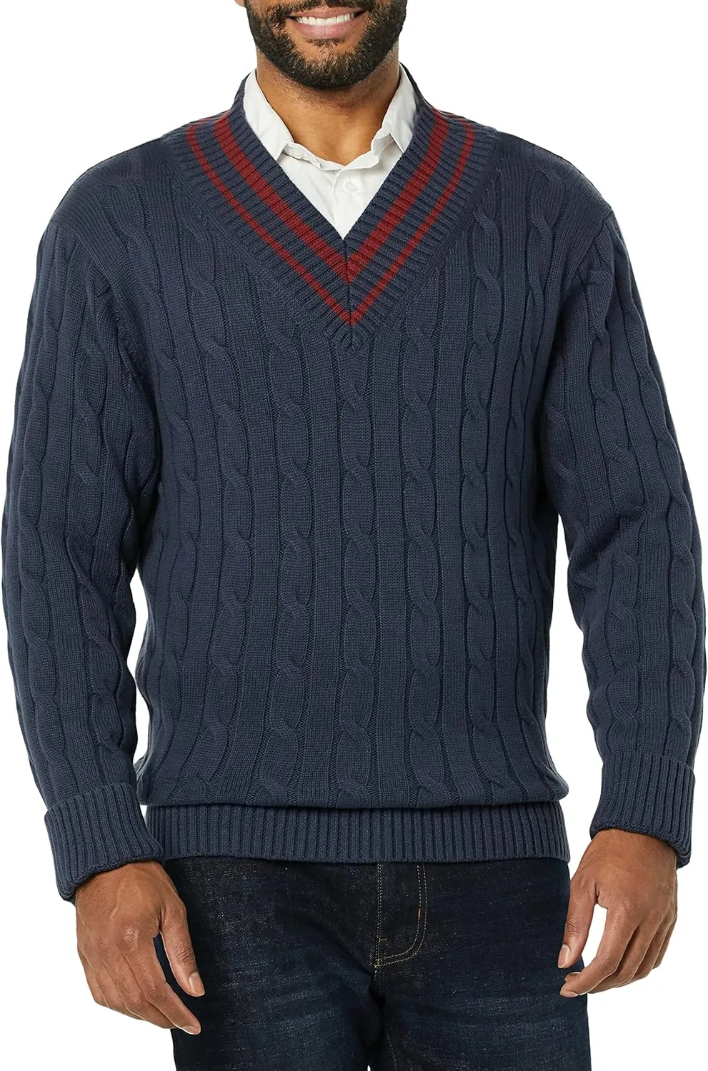 Amazon Essentials Men's Cable Knit V-Neck Sweater