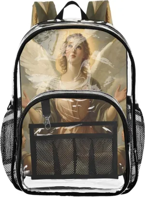 Angel Woman Gold Backpacks, Transparent Plastic Bag, Clear Stadium Backpack, Backpack Girl