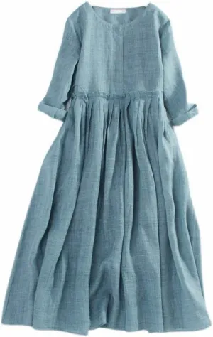 Aniywn Womens Summer Dresses 2025 Trendy Vacation Cotton Linen Maxi Button Plus Size A Line Dress Trendy 3/4 Sleeve Dress