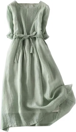 Aniywn Womens Summer Dresses 2025 Trendy Vacation Cotton Linen Maxi Button Plus Size A Line Dress Trendy 3/4 Sleeve Dress