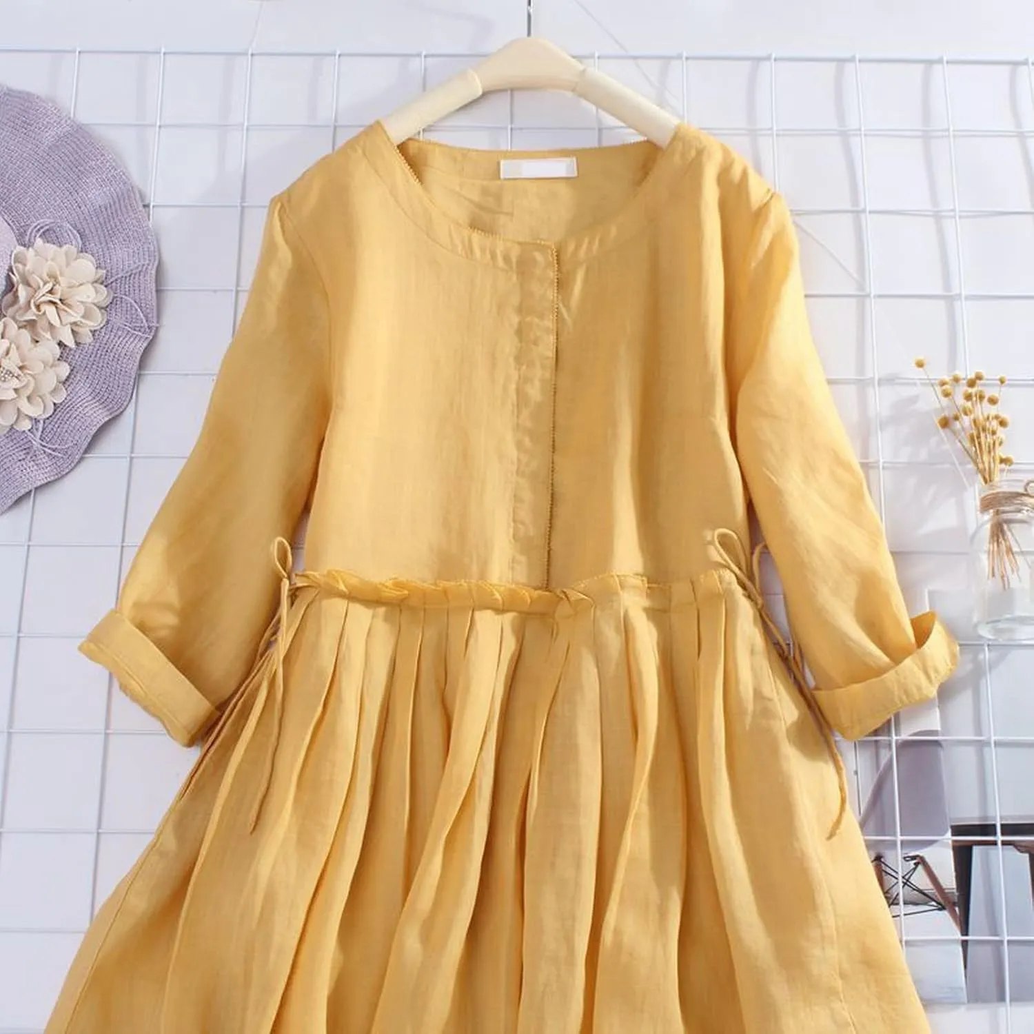 Aniywn Womens Summer Dresses 2025 Trendy Vacation Cotton Linen Maxi Button Plus Size A Line Dress Trendy 3/4 Sleeve Dress