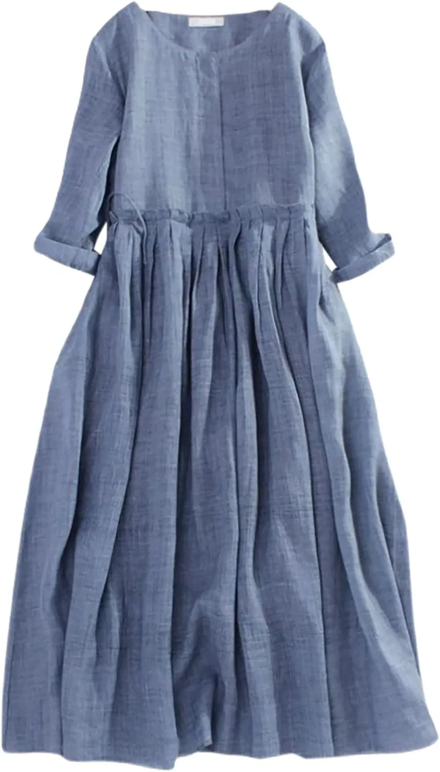 Aniywn Womens Summer Dresses 2025 Trendy Vacation Cotton Linen Maxi Button Plus Size A Line Dress Trendy 3/4 Sleeve Dress