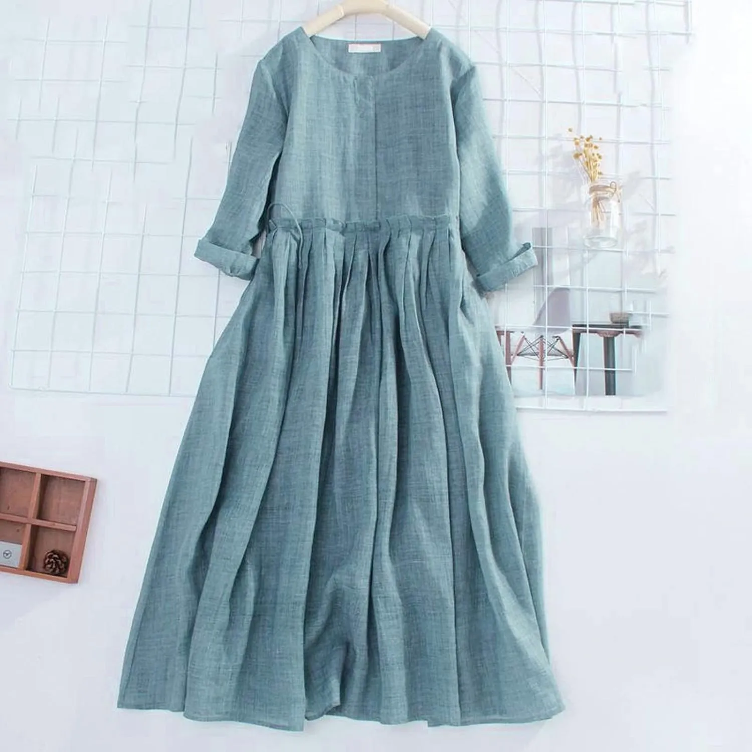 Aniywn Womens Summer Dresses 2025 Trendy Vacation Cotton Linen Maxi Button Plus Size A Line Dress Trendy 3/4 Sleeve Dress