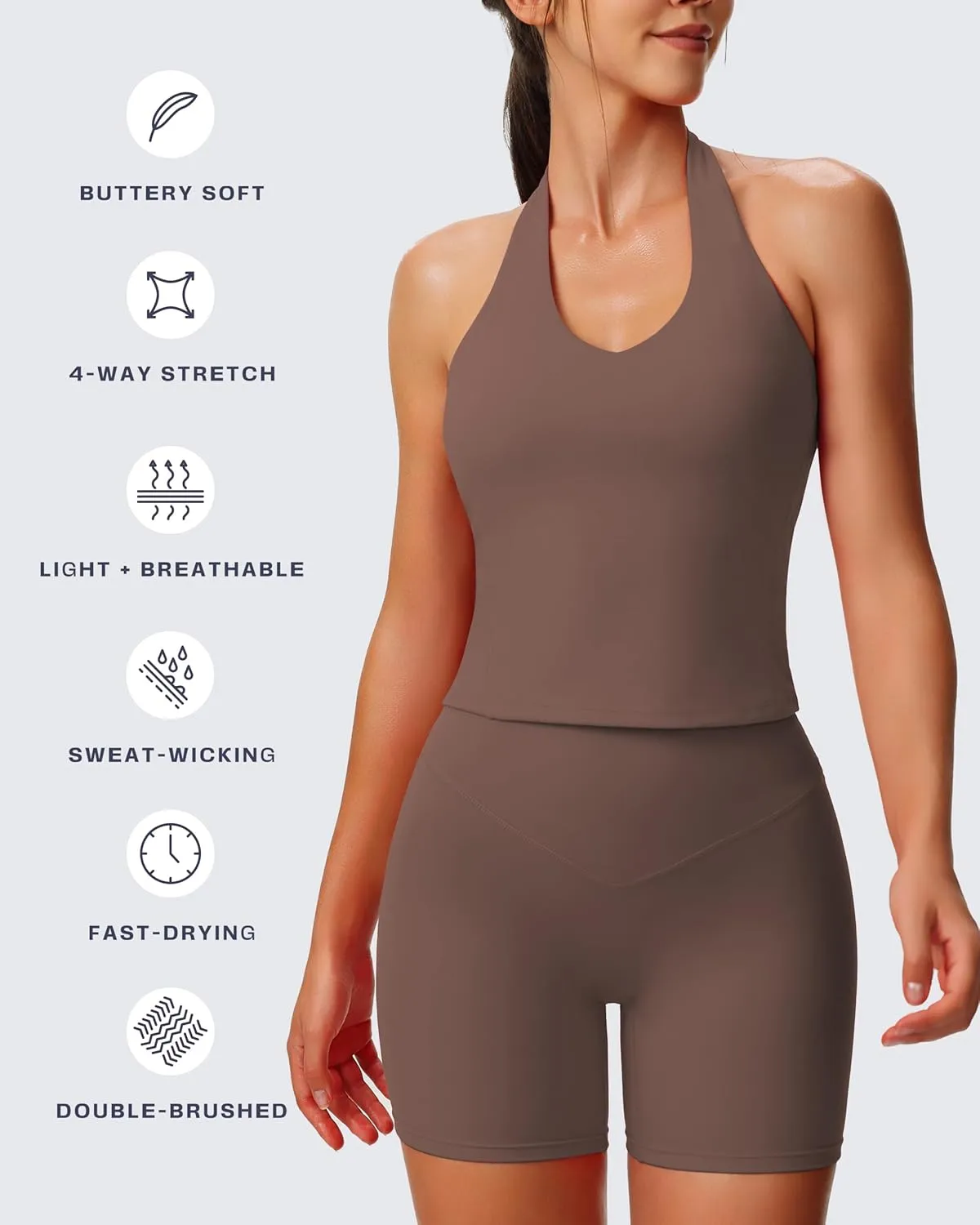 Aoxjox Women's Sleeveless Neck Tank Tops Workout Athletics Gym Yoga Curve Longline Hailey Halter Crop Top