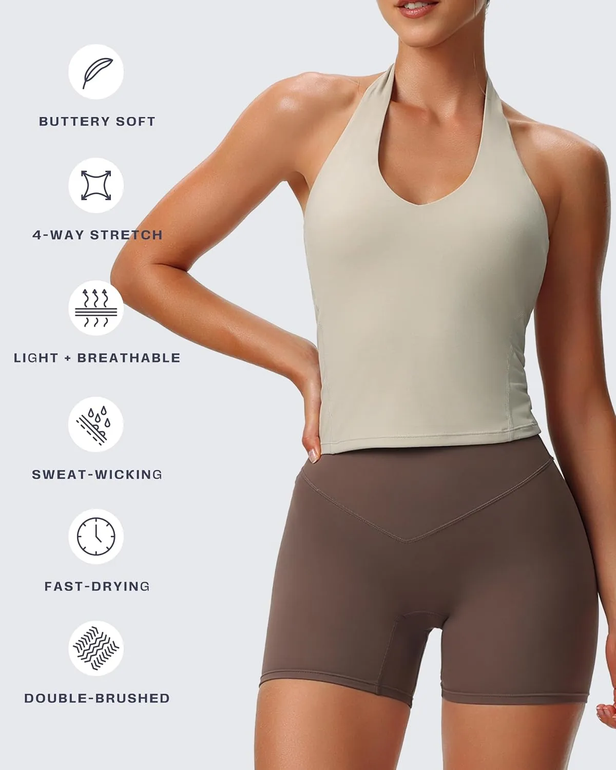 Aoxjox Women's Sleeveless Neck Tank Tops Workout Athletics Gym Yoga Curve Longline Hailey Halter Crop Top