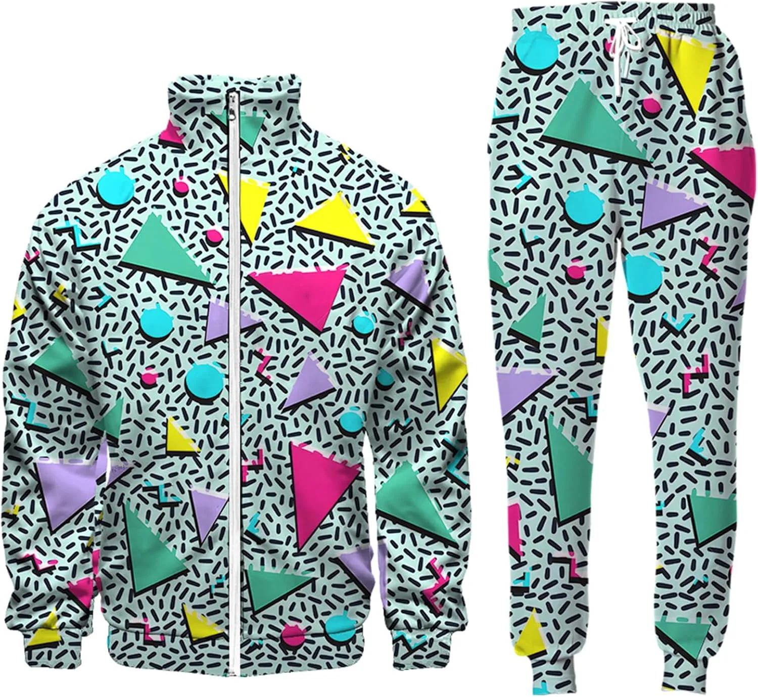 Arssm Retro 80s 90s Outfit Sets for Men Vintage Jacket and Joggers Sweatpants 80s Tracksuit Streetwear