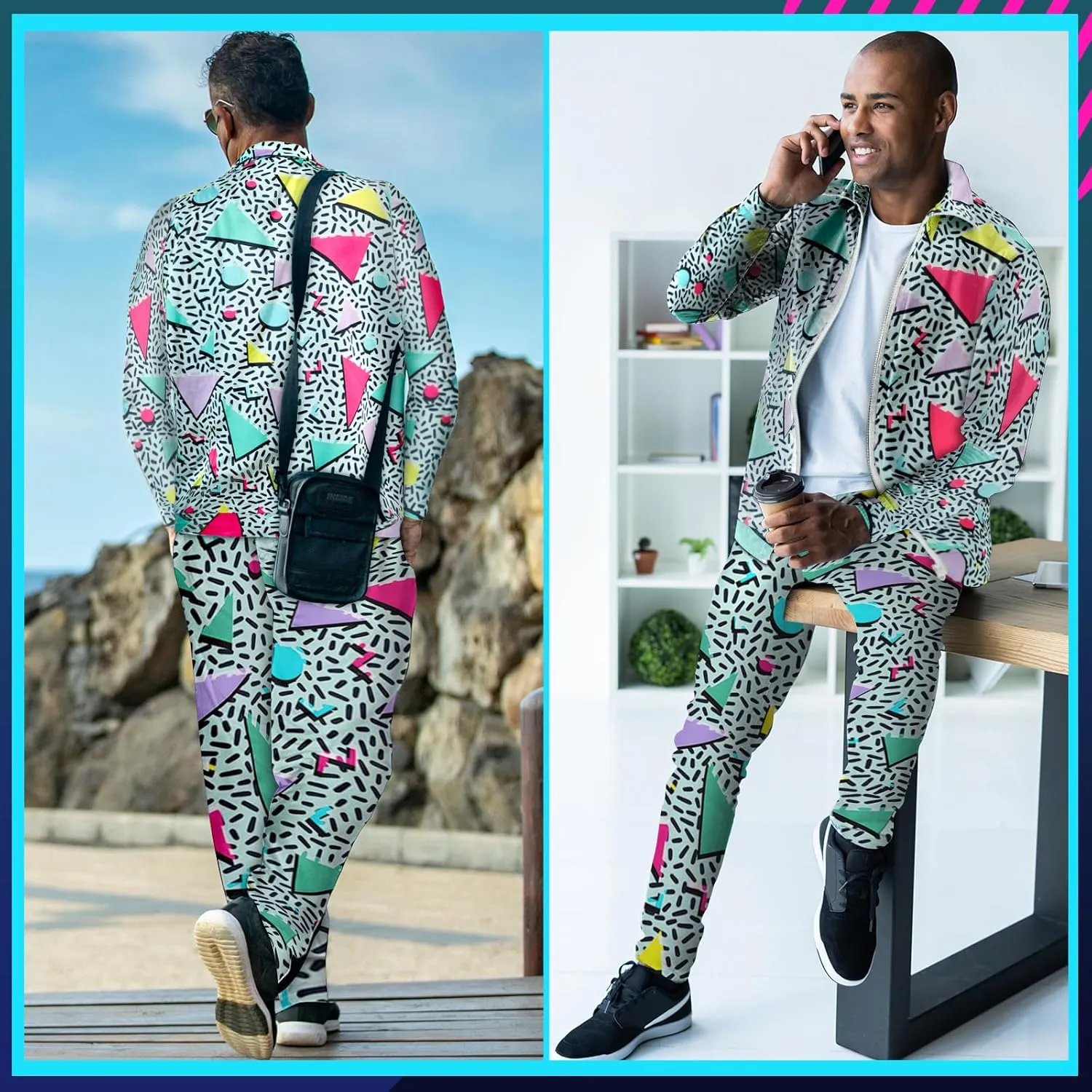 Arssm Retro 80s 90s Outfit Sets for Men Vintage Jacket and Joggers Sweatpants 80s Tracksuit Streetwear