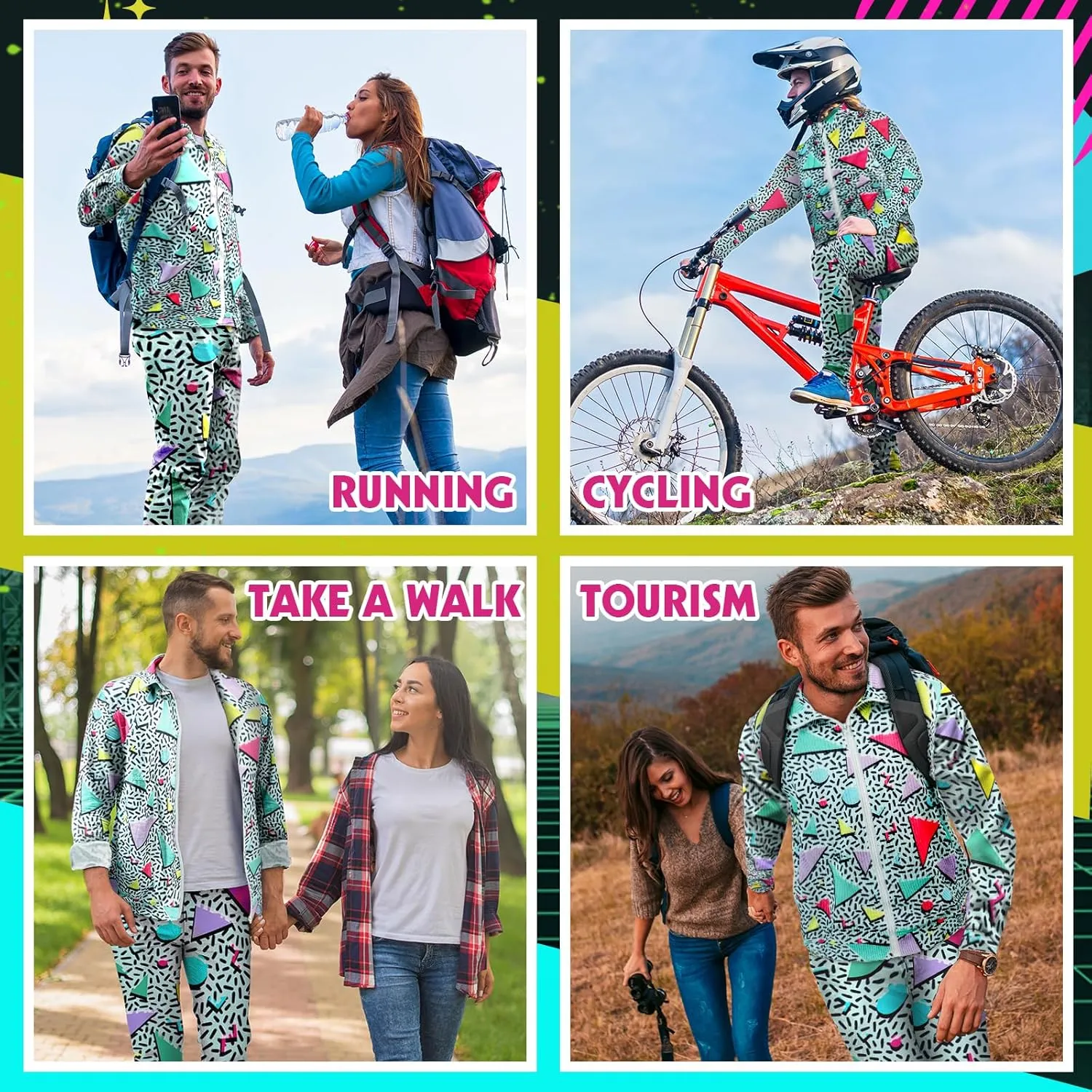 Arssm Retro 80s 90s Outfit Sets for Men Vintage Jacket and Joggers Sweatpants 80s Tracksuit Streetwear