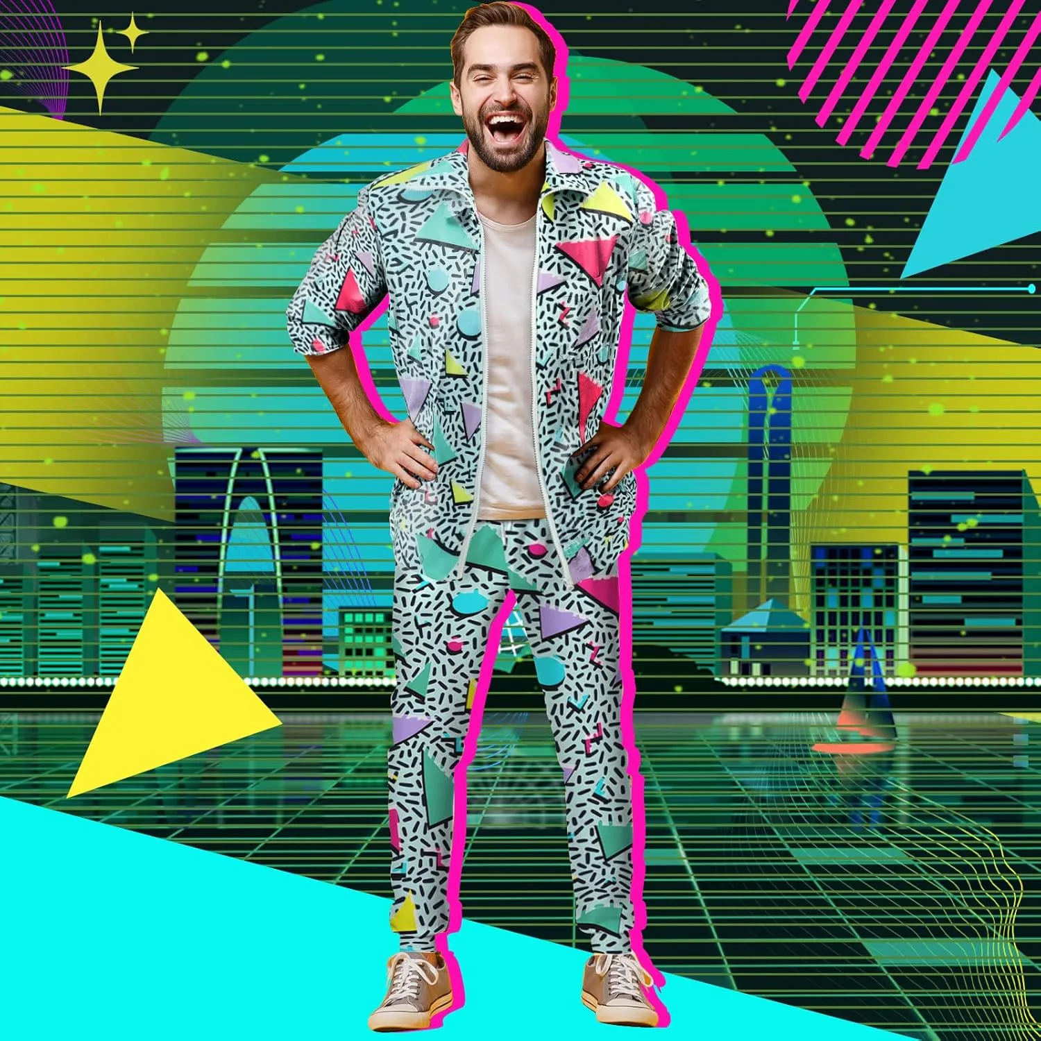 Arssm Retro 80s 90s Outfit Sets for Men Vintage Jacket and Joggers Sweatpants 80s Tracksuit Streetwear