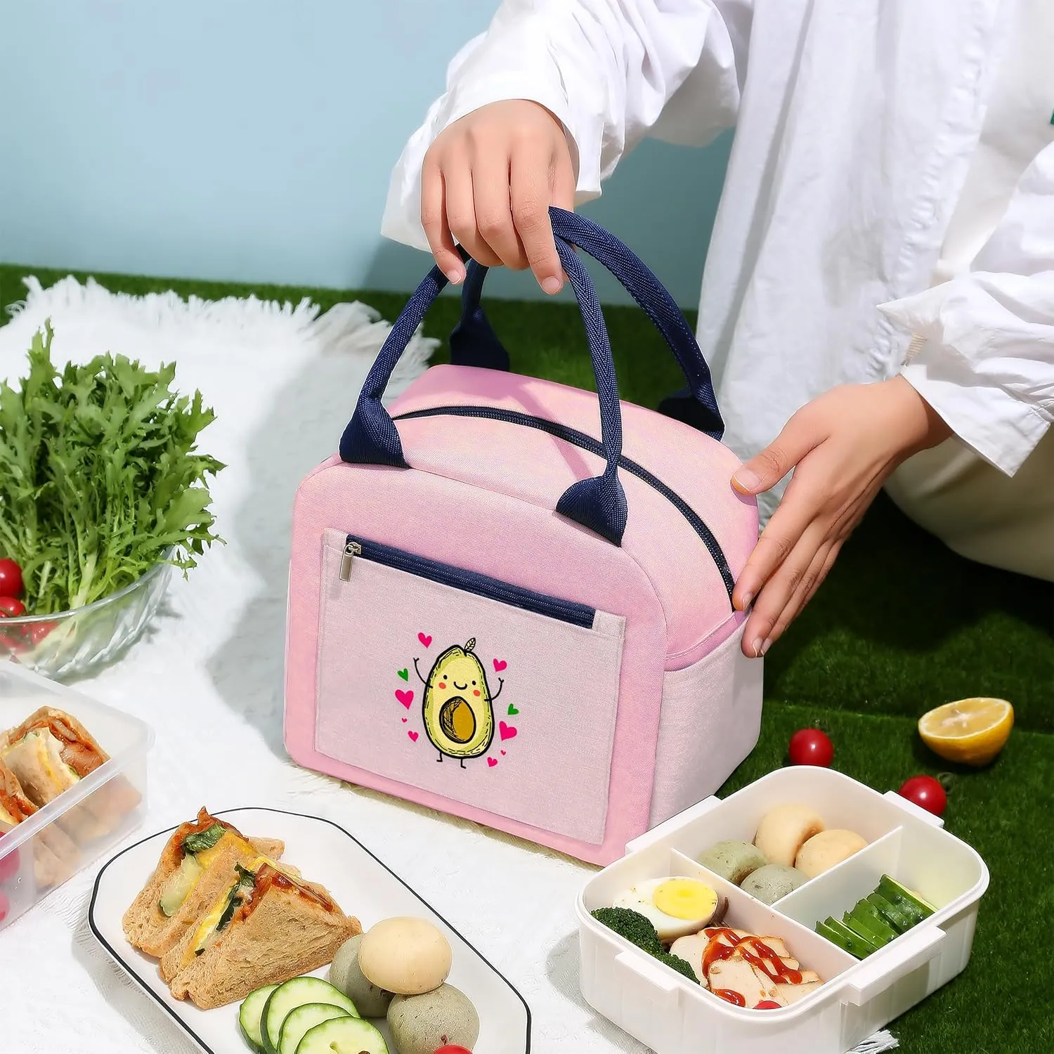 Avocado Bento Bag, Thermal Insulated Cooler Lunch Bento Tote Bag, Gifts For Teens Girls Kids Women, Work Travel Office Camping Picnic Beach Lunch Essentials!