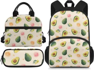 Avocado Dinosaur Backpack for Kids, Boys Preschool Backpacks with Lunch Box and Pencil Box Toddler Kindergarten School Bookbag Set Books and Stationery Storage Bag