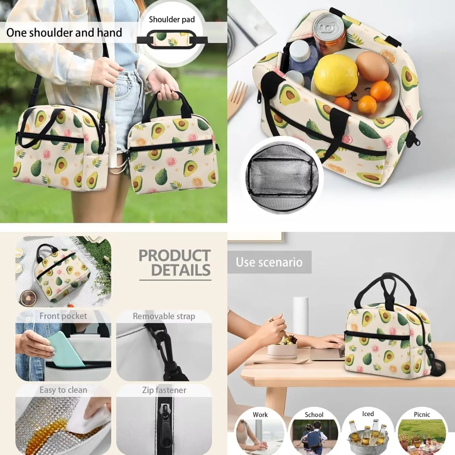 Avocado Dinosaur Backpack for Kids, Boys Preschool Backpacks with Lunch Box and Pencil Box Toddler Kindergarten School Bookbag Set Books and Stationery Storage Bag