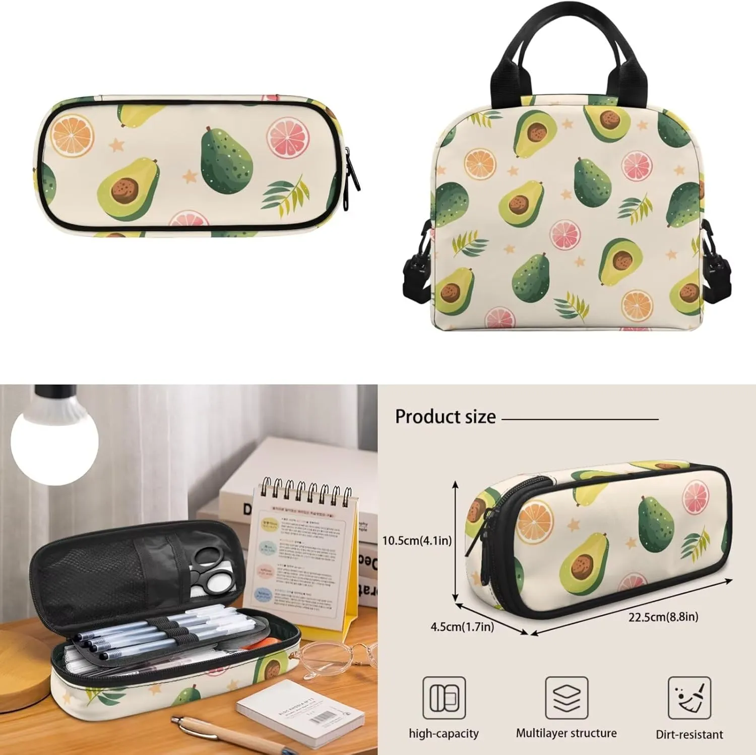 Avocado Dinosaur Backpack for Kids, Boys Preschool Backpacks with Lunch Box and Pencil Box Toddler Kindergarten School Bookbag Set Books and Stationery Storage Bag